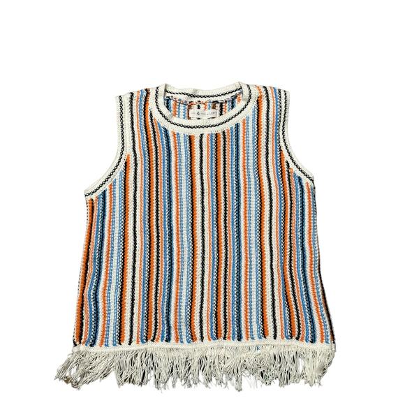 Lou & Grey Loft Fringe Sleeveless Striped Sweater Tank Cream Orange Blue size xs - Picture 1 of 13